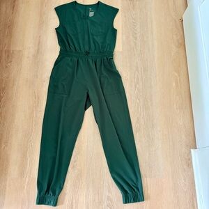 all in motion Deep Green Sleeveless Drawstring Stretch Jumpsuit-Small